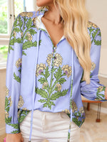 Floral Print Long Sleeve Tie Neck Blouse