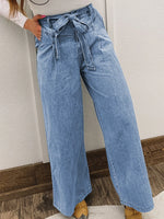 High Waisted Wide Leg Belted Jeans