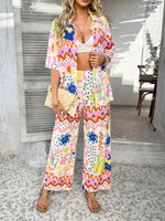 Devine Printed Button Down Shirt and Pants Set