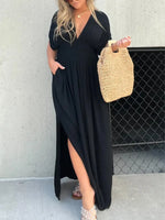 Full Size Deep V-Neck Maxi Dress with Side Slit Plus Size