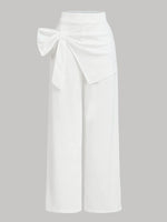 High-Waisted White Bow-Tie Wide Leg Pants