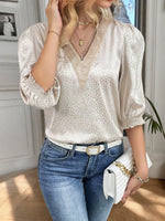 Animal Print V-Neck 3/4 Sleeve Blouse