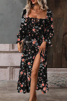 Floral Print Flounce Sleeve Midi Dress