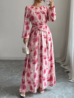 Floral Long Sleeve Maxi Dress with Drawstring Detail