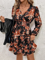 Floral Print Long Sleeve Dress with Ruffle Hem