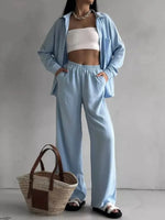 Button Up Long Sleeve Shirt and Pants Set