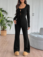 Tie Front Long Sleeve Flare Jumpsuit