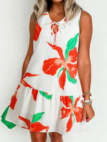 Floral Tie Neck Sleeveless Ruffled Sundress