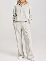 Collared Sweatshirt and High Waist Pants Active Set
