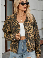Leopard Print Button Up Denim Jacket