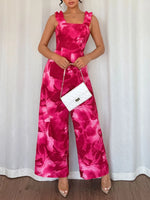 Floral Print Square Neck Wide Leg Jumpsuit