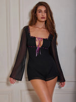 Tie Front Long Sleeve Romper