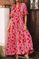 Paisley Print Side Slit Puff Sleeve High Waist Maxi Dress