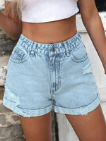 High-Waisted Distressed Denim Shorts