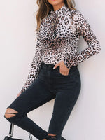 Leopard Print Long Sleeve Mock Neck Bodysuit