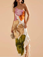 Floral Print Single Shoulder Maxi Dress